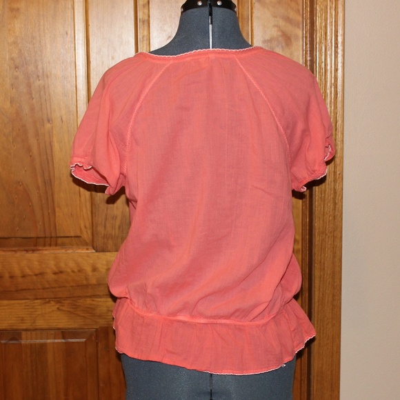 Coral Blouse with White Detail - Picture 3 of 4